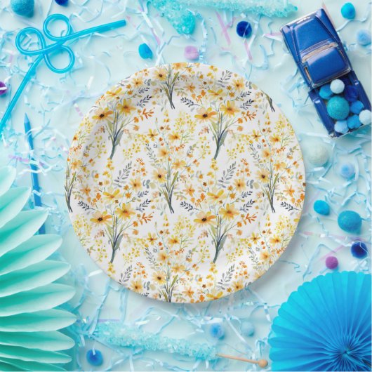 愛らしい黄色の春の野の花 ペーパープレート (パーティー)