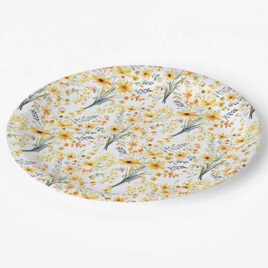 愛らしい黄色の春の野の花 ペーパープレート (アングル)