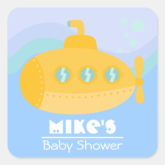 愛らしい黄色の潜水艦が水中に沈む スクエアシール (正面)