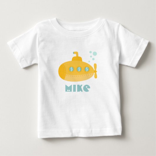 愛らしい黄色の潜水艦が水中に潜っている ベビーTシャツ (正面)