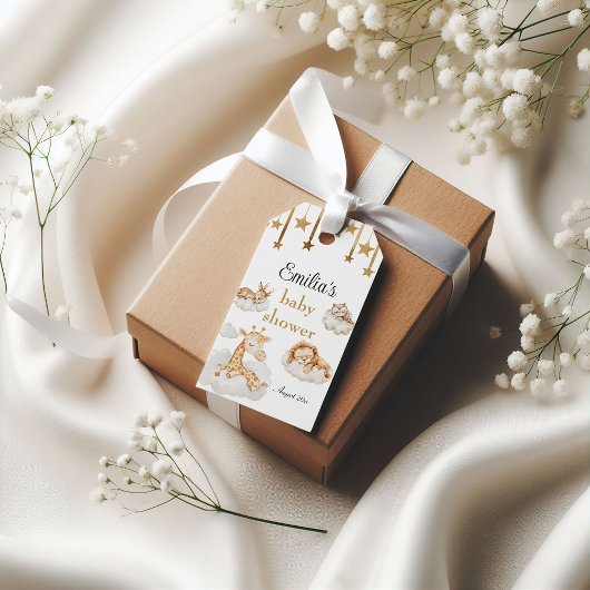 愛らしい黄金の星空の動物の赤ちゃんシャワー ギフトタグ