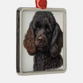 愛らしい黒いフランスのプードル子犬 メタルオーナメント (右)