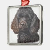 愛らしい黒いフランスのプードル子犬 メタルオーナメント (左)