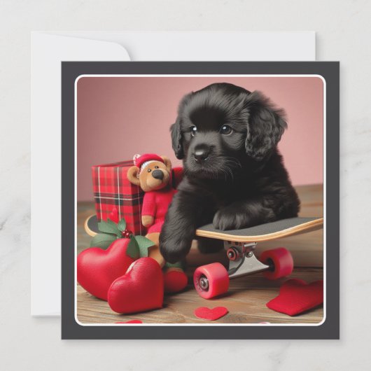 愛らしい黒い子犬のバおもしろいンタイン シーズンカード (正面)