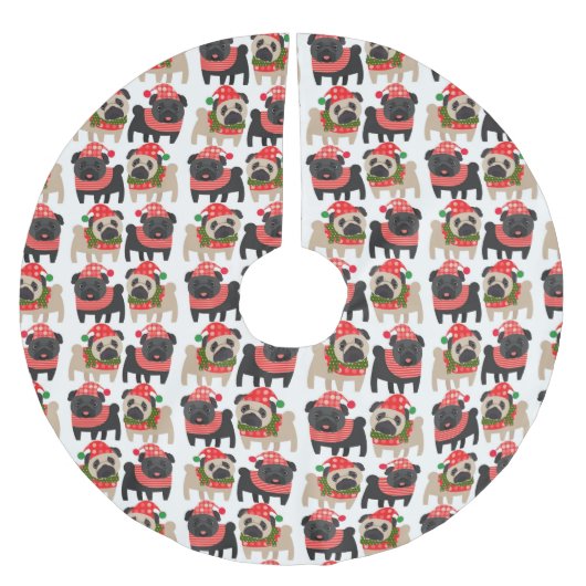 愛らしい黒と子鹿のクリスマスパッグ ブラッシュドポリエステルツリースカート (正面)