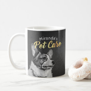 愛らしい黒と白の犬の油彩画マグカップ コーヒーマグカップ