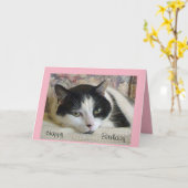愛らしい黒と白の猫の誕生日カード カード (黄色い花)