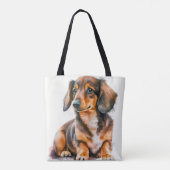 愛らしい黒と茶色のダッチシュント子犬 トートバッグ (裏面)