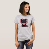 愛らしい黒のバレンタインの子猫 Tシャツ (正面フル)
