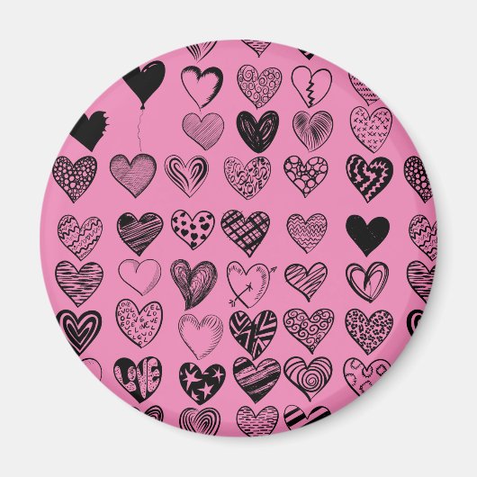 愛らしい黒ハート落書きスケッチ磁石 マグネット (正面)