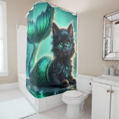 「愛らしい黒人人人魚の子猫と緑の目」 シャワーカーテン (インサイチュ)
