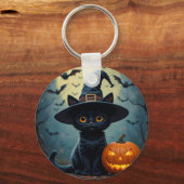 愛らしい黒猫が魔女帽をかぶった キーホルダー (裏面)