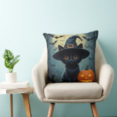 愛らしい黒猫が魔女帽をかぶった クッション (椅子)