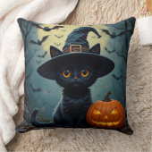 愛らしい黒猫が魔女帽をかぶった クッション (ブランケット)