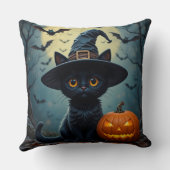 愛らしい黒猫が魔女帽をかぶった クッション (裏面)