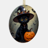 愛らしい黒猫が魔女帽をかぶった セラミックオーナメント (右)
