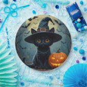 愛らしい黒猫が魔女帽をかぶった ペーパープレート (パーティー)