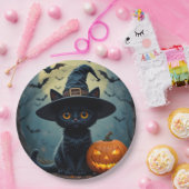 愛らしい黒猫が魔女帽をかぶった ペーパープレート (パーティー)