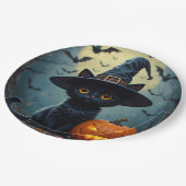 愛らしい黒猫が魔女帽をかぶった ペーパープレート (アングル)