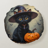 愛らしい黒猫が魔女帽をかぶった ラウンドクッション (裏面)