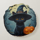 愛らしい黒猫が魔女帽をかぶった ラウンドクッション (裏面)