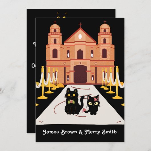 愛らしい黒猫たち結婚教会 招待状 (正面/裏面)