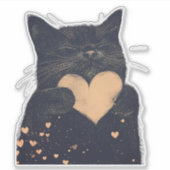 愛らしい黒猫とゴールデンハート シール (正面)