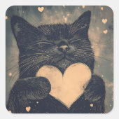 愛らしい黒猫とゴールデンハート スクエアシール (正面)