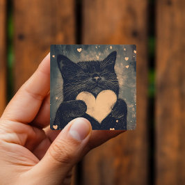 愛らしい黒猫とゴールデンハート スクエアシール