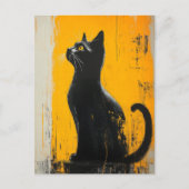 愛らしい黒猫のグランジー黄色背景 ポストカード (正面)