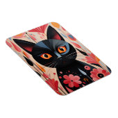 愛らしい黒猫ピンクの花を咲かせる マグネット (右側)