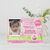 愛らしい1年のカップケーキのピンクの招待状(写真) 招待状 (スタンド正面)