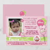 愛らしい1年のカップケーキのピンクの招待状(写真) 招待状 (正面/裏面)