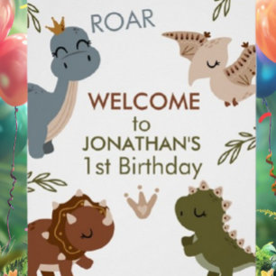 愛らしい1歳の誕生日ボホ恐竜 ポスター