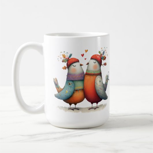 愛らしい2羽のキジバト クリスマスの12日間 15oz コーヒーマグカップ (左)