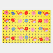 愛らしい3色の動物と花パーティー ラッピングペーパーシート (正面2)