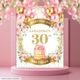 愛らしい30歳の誕生日 ブッシュゴールドパーティーディスプレイ タペストリー