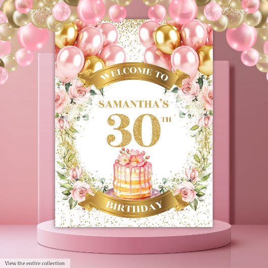 愛らしい30歳の誕生日 ブッシュゴールドパーティーディスプレイ タペストリー