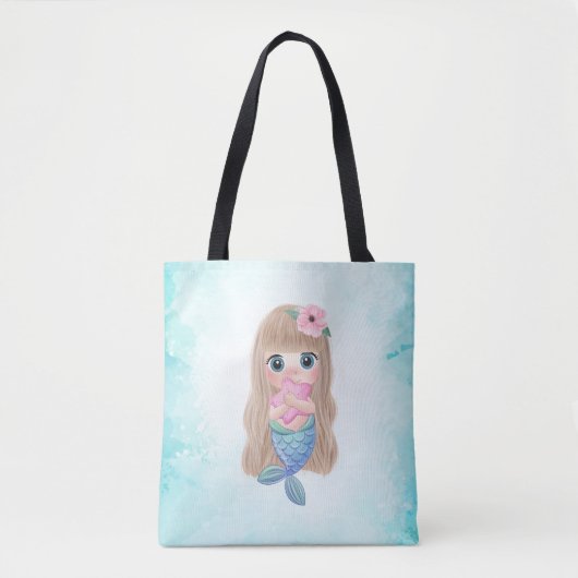 愛らしい かわいい 赤ちゃん 人魚、海 トートバッグ (正面)