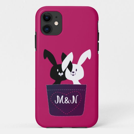 愛らしい かわいい 赤 黒 白 うさぎ ラブ Case-Mate iPhoneケース (裏面)