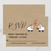 愛らしい かわいい 面白い カートゥーンの羊が恋愛中 RSPV 招待状 (正面/裏面)