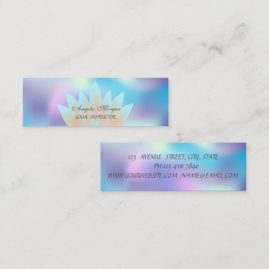 愛らしい エレガント 洗練された ロータス ブルー ホログラフィック スキニー名刺 (正面/裏面)