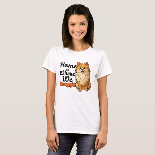 愛らしい「スナグル」ポメラニアン・パピー かわいいカワイイ Tシャツ (正面フル)
