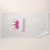 愛らしい、モダン、女の子らしい、グリッターのティアラのプリンセス ビーチタオル (正面)