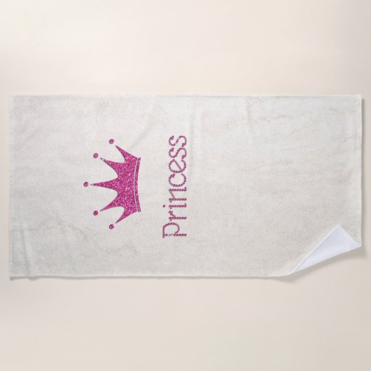 愛らしい、モダン、女の子らしい、グリッターのティアラのプリンセス ビーチタオル (正面)