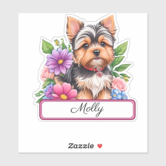 愛らしい、ヨークシャーとカラフルの花カスタムの シール (シート)