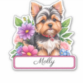 愛らしい、ヨークシャーとカラフルの花カスタムの シール (正面)