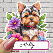 愛らしい、ヨークシャーとカラフルの花カスタムの シール