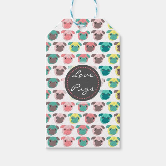 愛らしい「ラブプグ」カラフルパグイラストレーション ギフトタグ (正面)