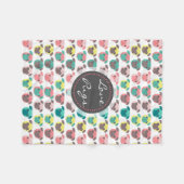 愛らしい「ラブプグ」カラフルパグイラストレーション フリースブランケット (正面(横))